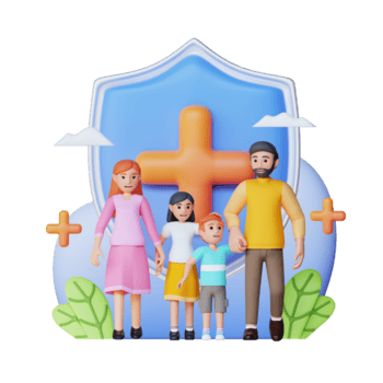 Home happy family and protection shield 3d character illustration png